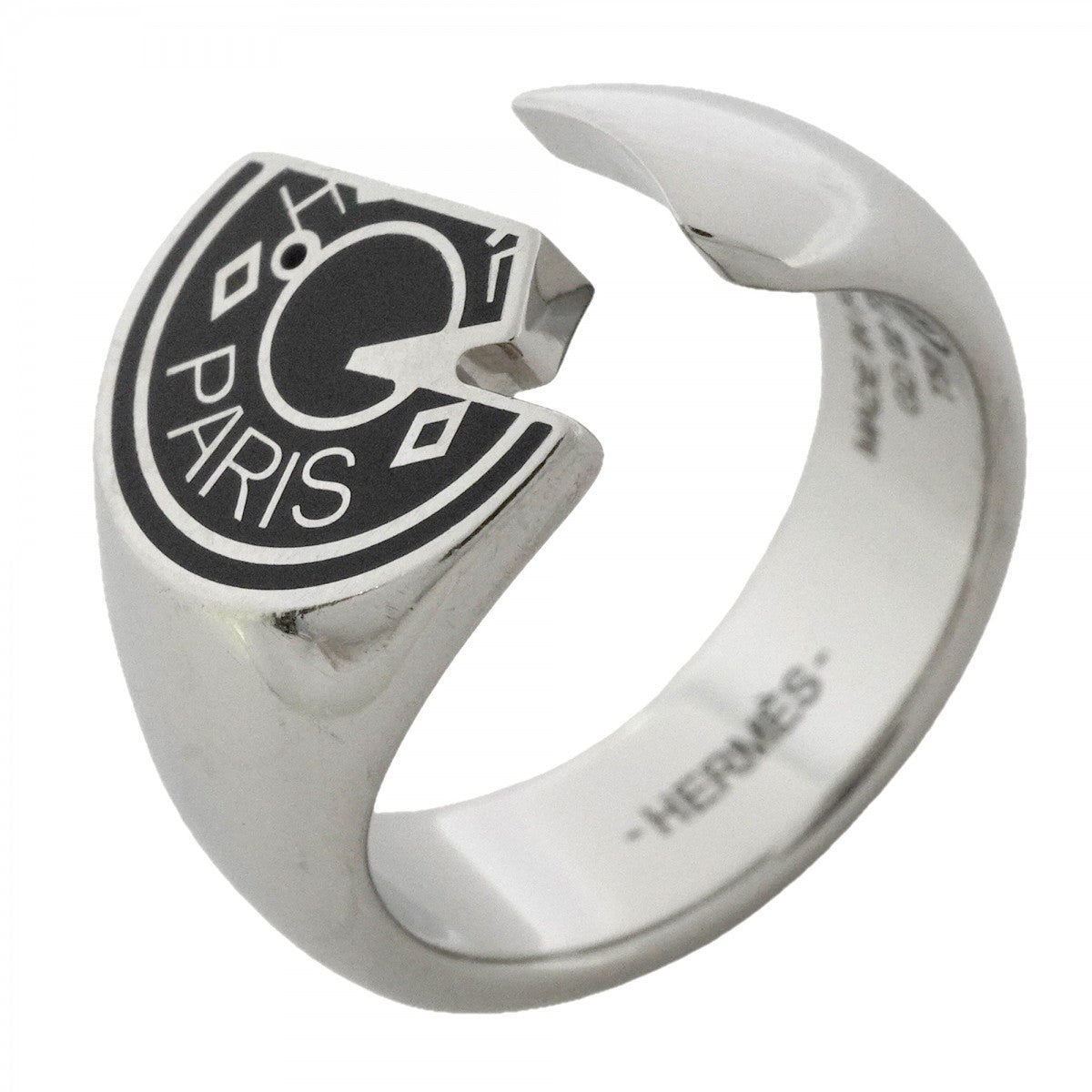 【6jgb0194-k】エルメス リング カルーゼル メタル シルバー ブラック ＃58【中古】メンズ