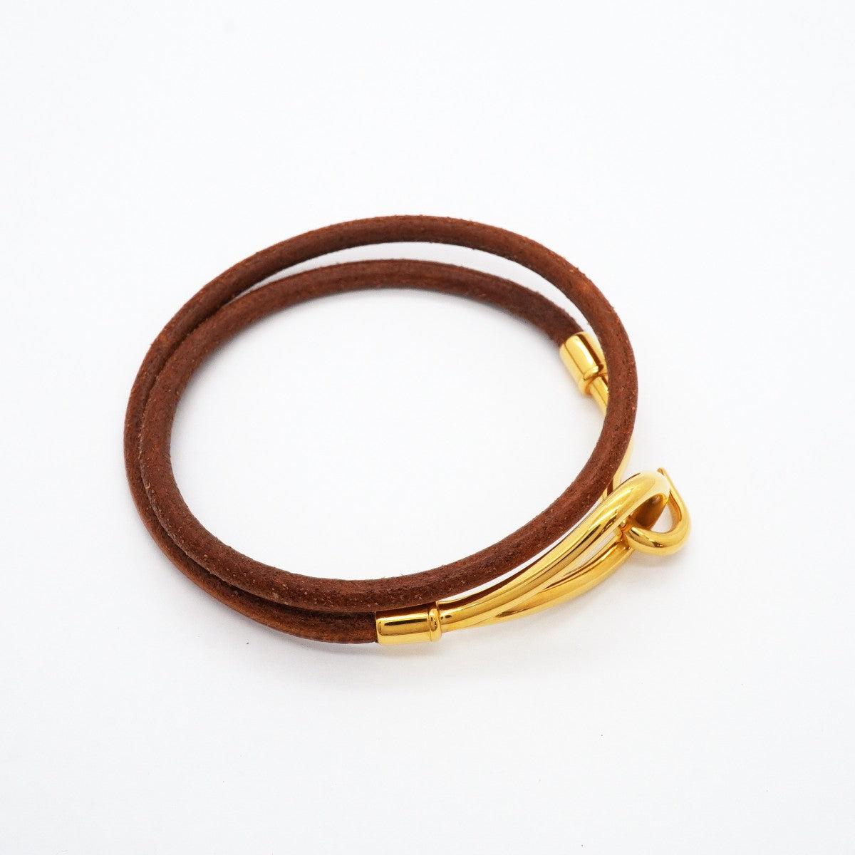 【6jgb0220-k】エルメス ブレスレット ジャンボフック GPメッキ レザー ゴールド ブラウン【中古】レディース