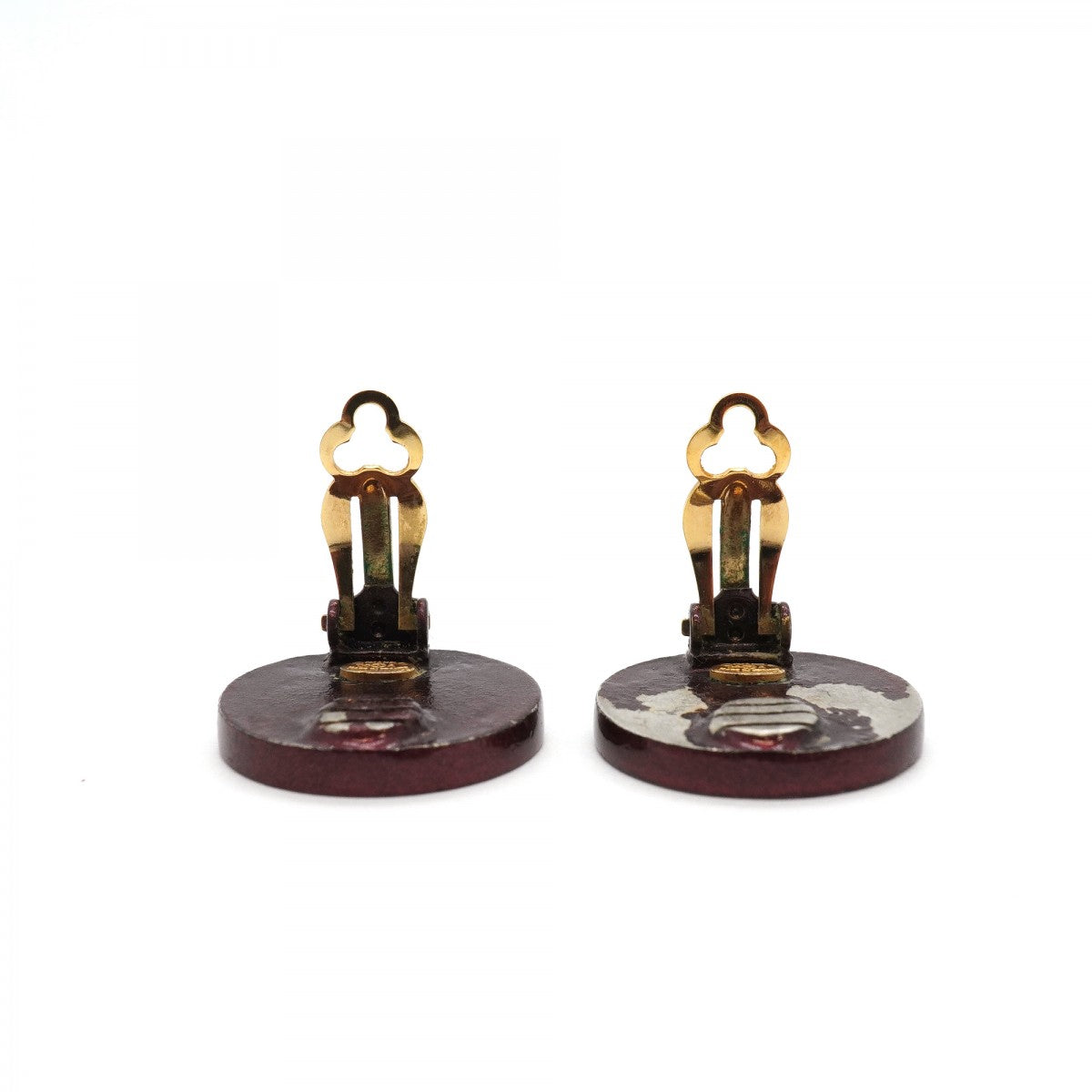 【6jgb0221-k】シャネル イヤリング ココマーク 丸型 サークル GPメッキ レザー ゴールド レッド【中古】レディース
