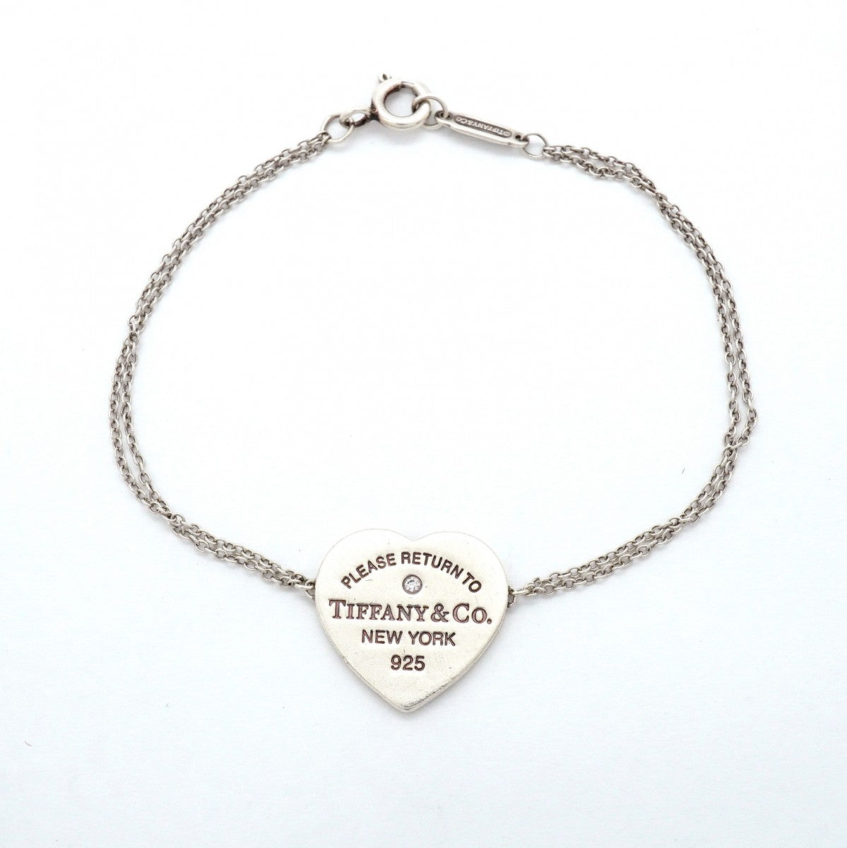 【6jgb0229】ティファニー ブレスレット リターントゥハート/ダブルチェーン 1PD シルバー925 ダイヤモンド【中古】レディース