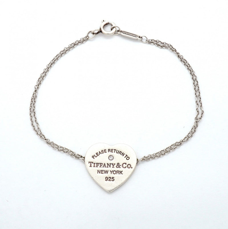 【6jgb0229】ティファニー ブレスレット リターントゥハート/ダブルチェーン 1PD シルバー925 ダイヤモンド【中古】レディース