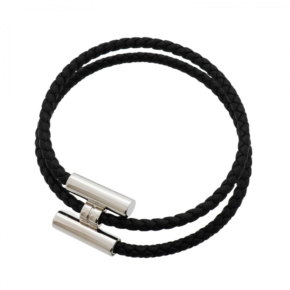 【6jgb0248-k】エルメス ブレスレット トゥルニ メタル レザー シルバー ブラック【中古】メンズ レディース ユニセックス
