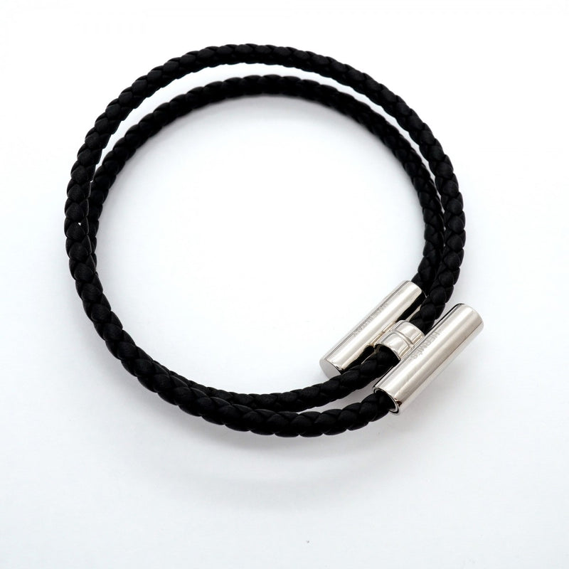 【6jgb0248-k】エルメス ブレスレット トゥルニ メタル レザー シルバー ブラック【中古】メンズ レディース ユニセックス