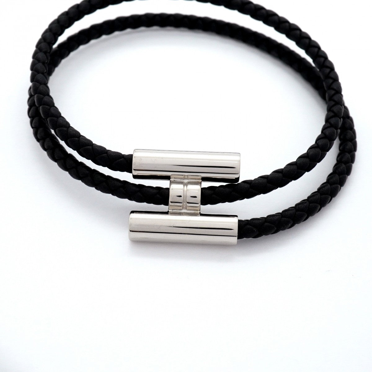 【6jgb0248-k】エルメス ブレスレット トゥルニ メタル レザー シルバー ブラック【中古】メンズ レディース ユニセックス