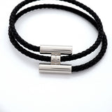 【6jgb0248-k】エルメス ブレスレット トゥルニ メタル レザー シルバー ブラック【中古】メンズ レディース ユニセックス