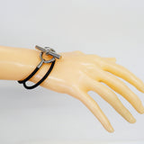 【6jgb0258-k】エルメス ブレスレット チョーカー グレナン メタル レザー シルバー ブラック【中古】メンズ レディース ユニセックス