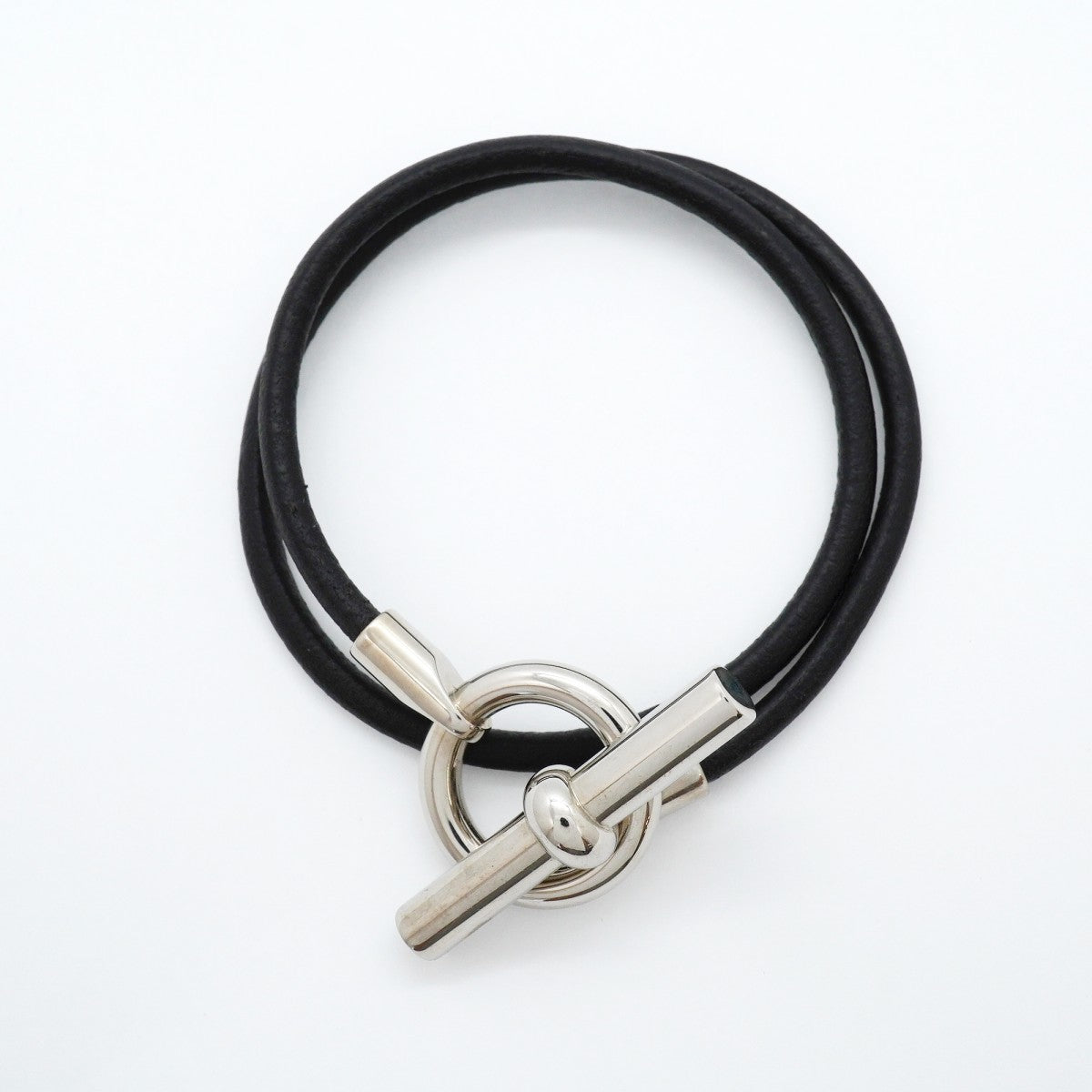 【6jgb0258-k】エルメス ブレスレット チョーカー グレナン メタル レザー シルバー ブラック【中古】メンズ レディース ユニセックス