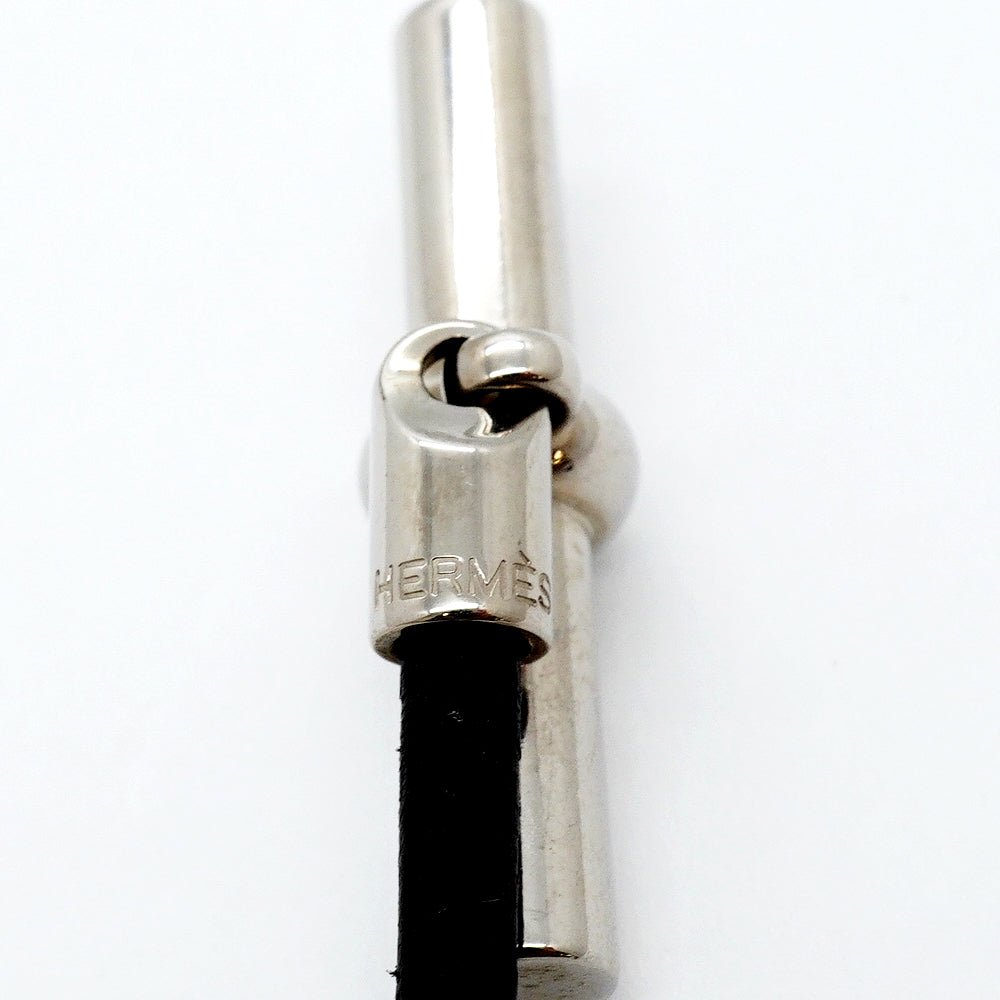 【6jgb0258-k】エルメス ブレスレット チョーカー グレナン メタル レザー シルバー ブラック【中古】メンズ レディース ユニセックス