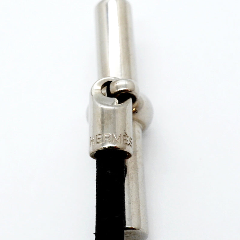 【6jgb0258-k】エルメス ブレスレット チョーカー グレナン メタル レザー シルバー ブラック【中古】メンズ レディース ユニセックス