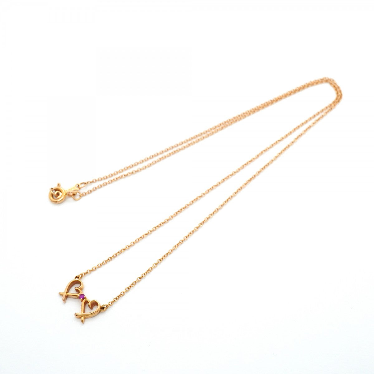 【6jgb0277】ティファニー ネックレス ダブルラビングハート K18PG ピンクゴールド ピンクサファイア【中古】レディース