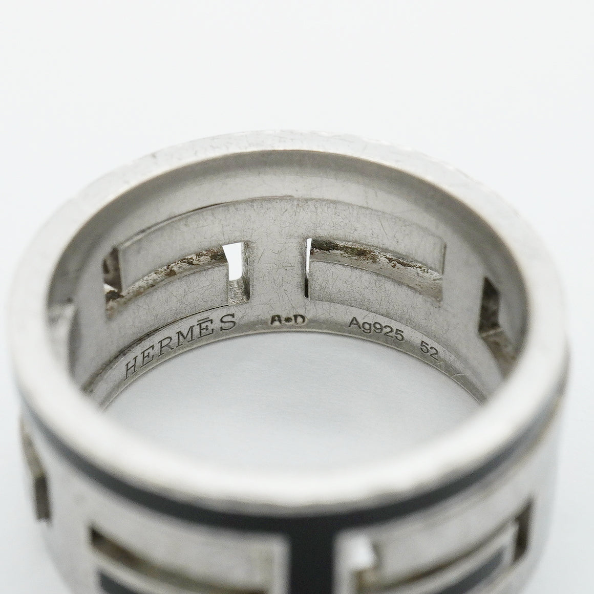 【6jgb0287】エルメス リング ムーブアッシュ シルバー925 ブラック ＃52【中古】レディース