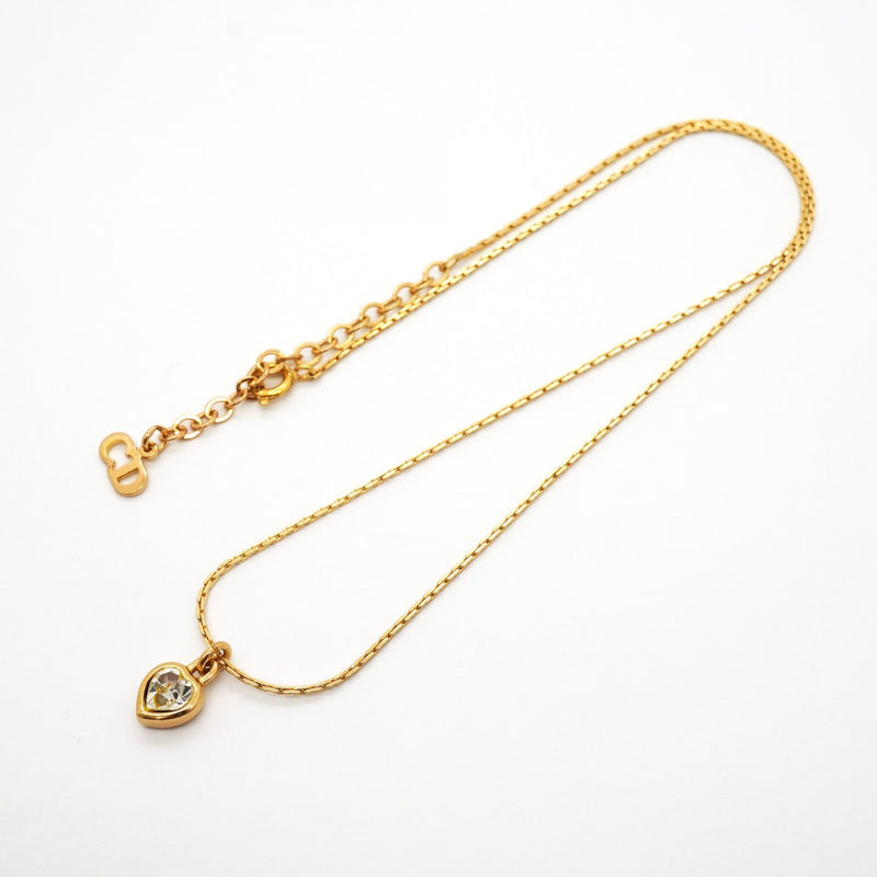 【6jgb0312-k】クリスチャンディオール ネックレス ハートモチーフ GPメッキ ラインストーン ゴールド【中古】レディース