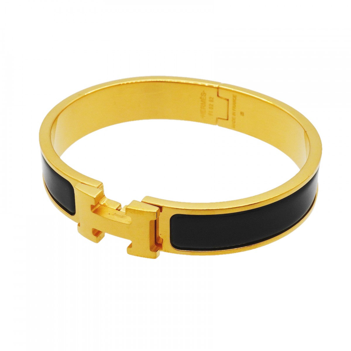 【6jgb0400-k】エルメス バングル クリッククラックPM GPメッキ ゴールド ブラック【中古】レディース