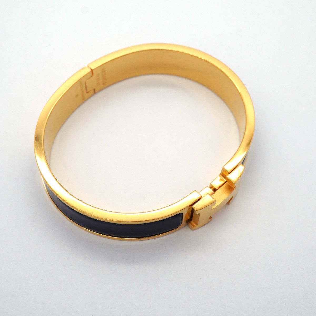 【6jgb0400-k】エルメス バングル クリッククラックPM GPメッキ ゴールド ブラック【中古】レディース