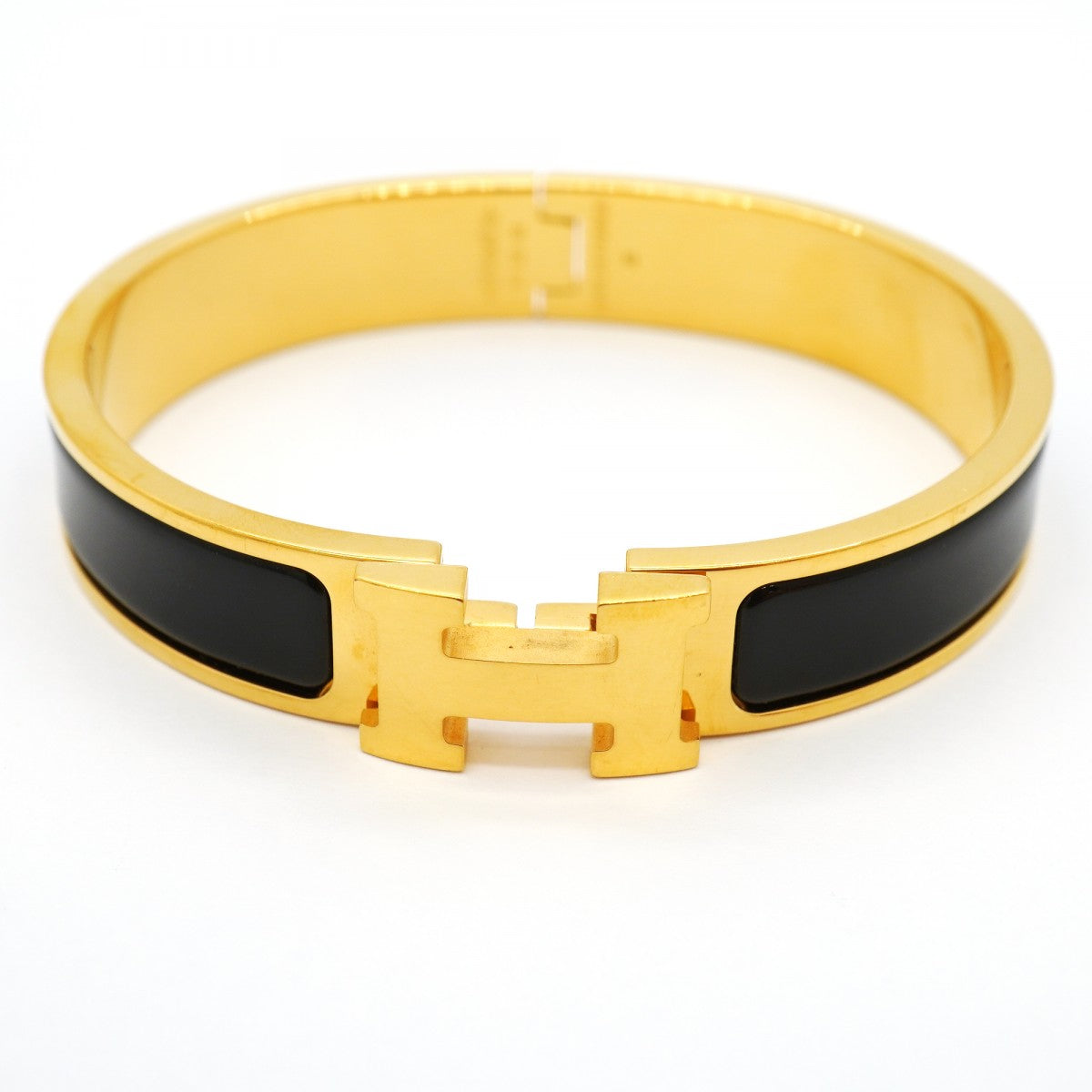 【6jgb0400-k】エルメス バングル クリッククラックPM GPメッキ ゴールド ブラック【中古】レディース