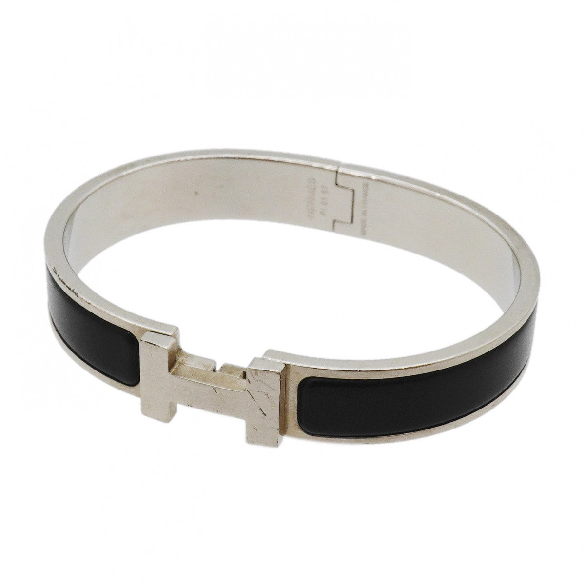 【6jgb0402】エルメス バングル クリッククラックPM メタル シルバー ブラック【中古】メンズ
