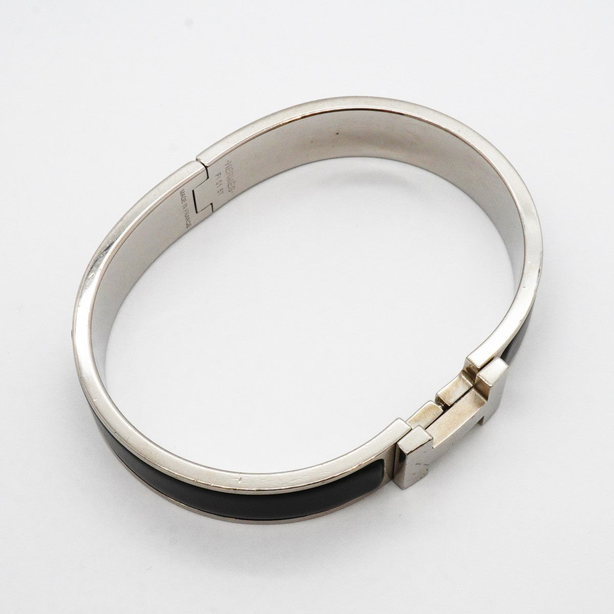【6jgb0402】エルメス バングル クリッククラックPM メタル シルバー ブラック【中古】メンズ