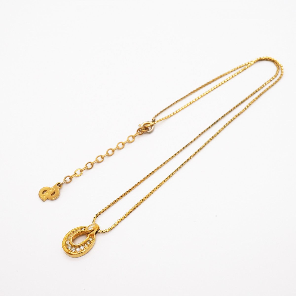 【6jgb0408】クリスチャンディオール ネックレス GPメッキ ラインストーン ゴールド【中古】レディース