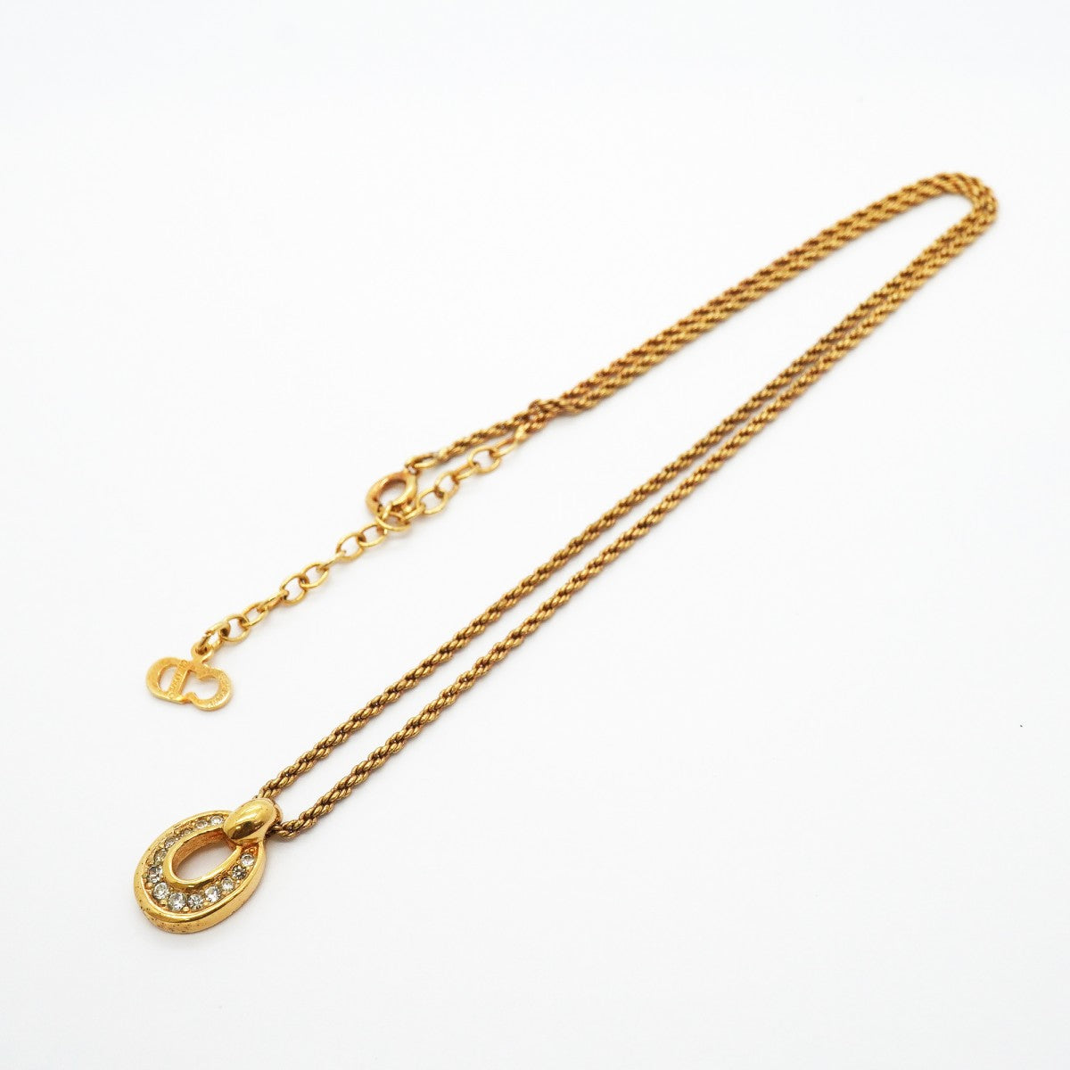 【6jgb0423-k】クリスチャンディオール ネックレス GPメッキ ラインストーン ゴールド【中古】レディース