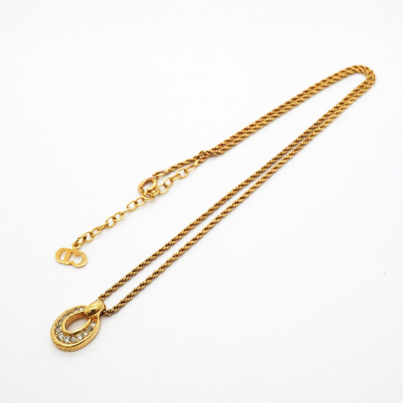 【6jgb0423-k】クリスチャンディオール ネックレス GPメッキ ラインストーン ゴールド【中古】レディース