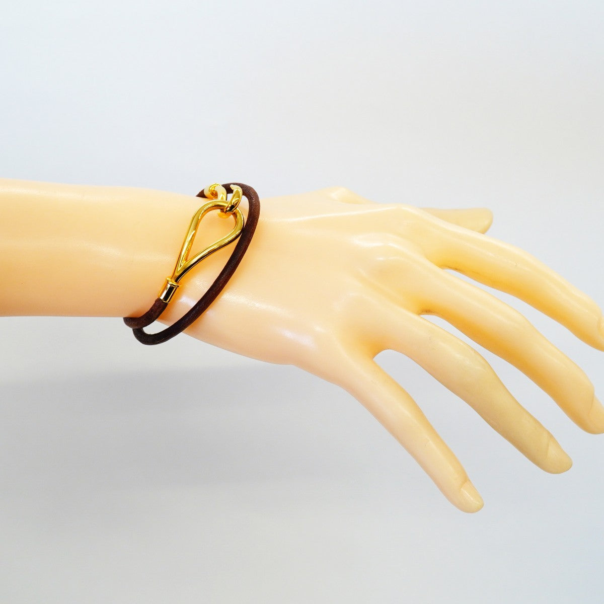 【6jgb0440-k】エルメス ブレスレット ジャンボフック GPメッキ レザー ゴールド ブラウン【中古】レディース