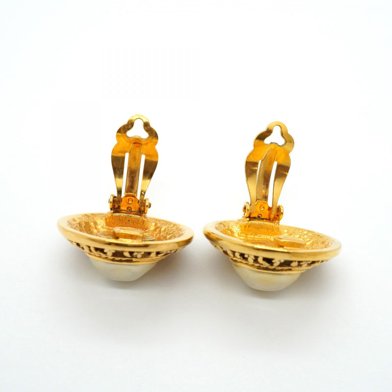 【6jgb0442-k】シャネル イヤリング ヴィンテージ 丸型 サークル GPメッキ フェイクパール ゴールド【中古】レディース