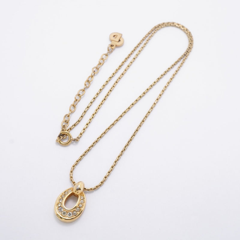 【6jgb0583-k】クリスチャンディオール ネックレス GPメッキ ラインストーン ゴールド【中古】レディース
