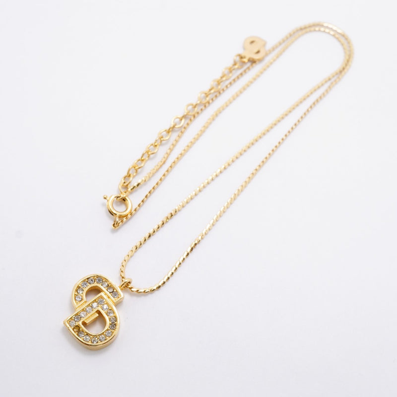 【6jgb0594-k】クリスチャンディオール ネックレス CDロゴ GPメッキ ラインストーン ゴールド【中古】レディース
