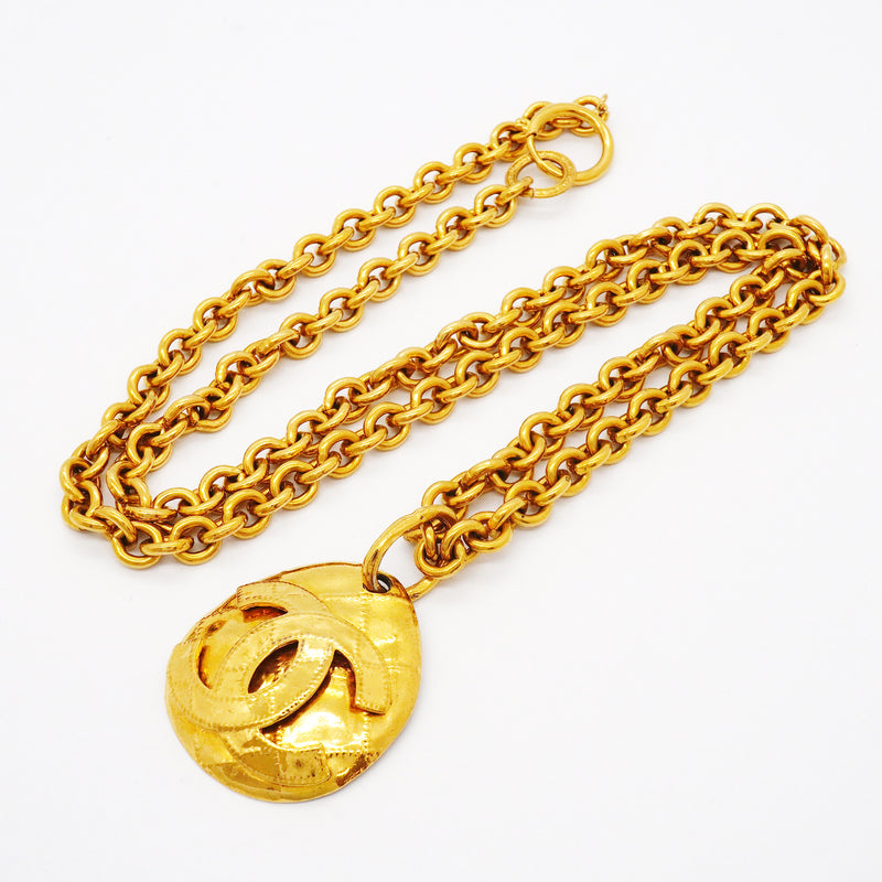 【6jgb0609】シャネル ネックレス ヴィンテージ ココマーク マトラッセ GPメッキ ゴールド【中古】レディース