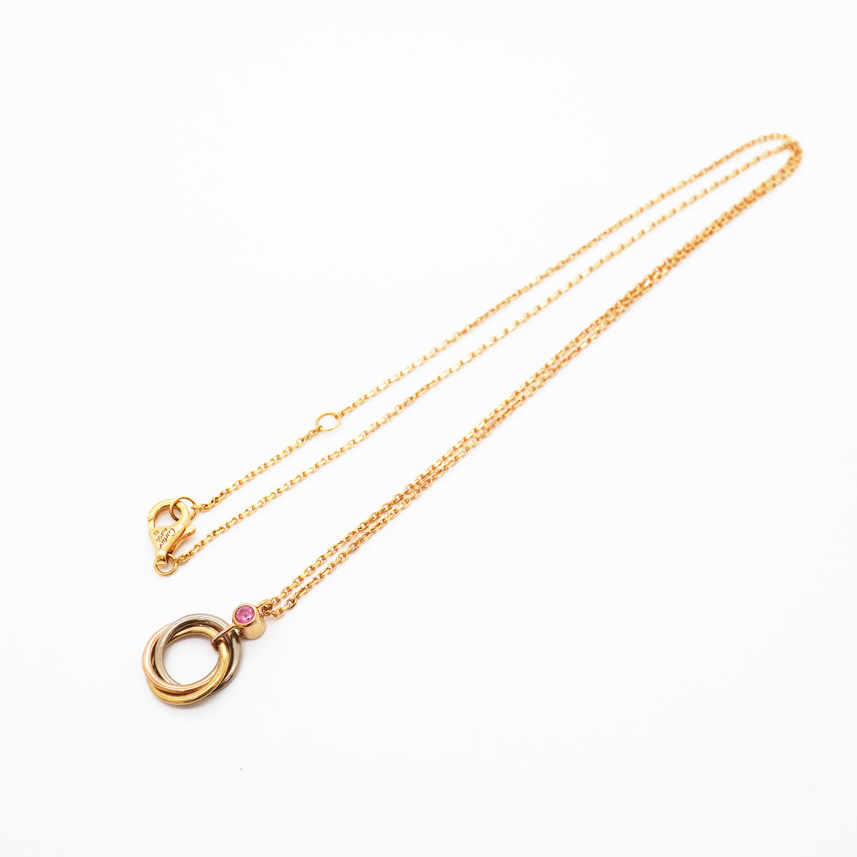 【6jgb0635】カルティエ ネックレス ベビートリニティ K18YG イエローゴールド K18WG ホワイトゴールド K18PG ピンクゴールド/ピンクサファイア【中古】レディース