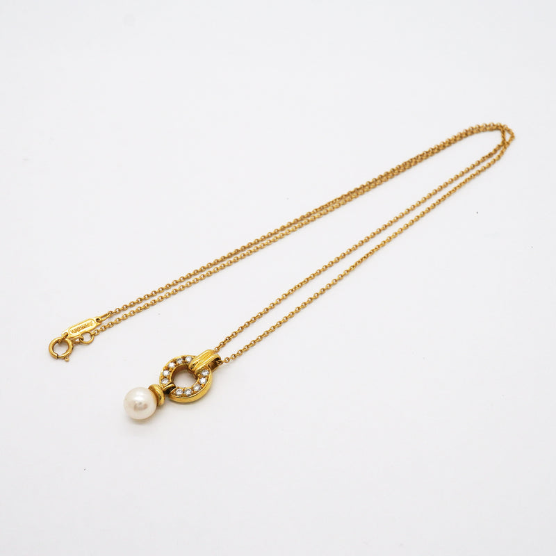 【6jgb0640】ティファニー ネックレス ドアノック K18YG イエローゴールド ダイヤモンド パール【中古】レディース