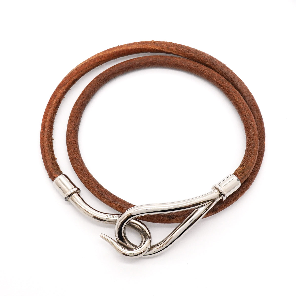 【6jgb0658】エルメス ブレスレット ジャンボフック メタル レザー シルバー ブラウン【中古】レディース
