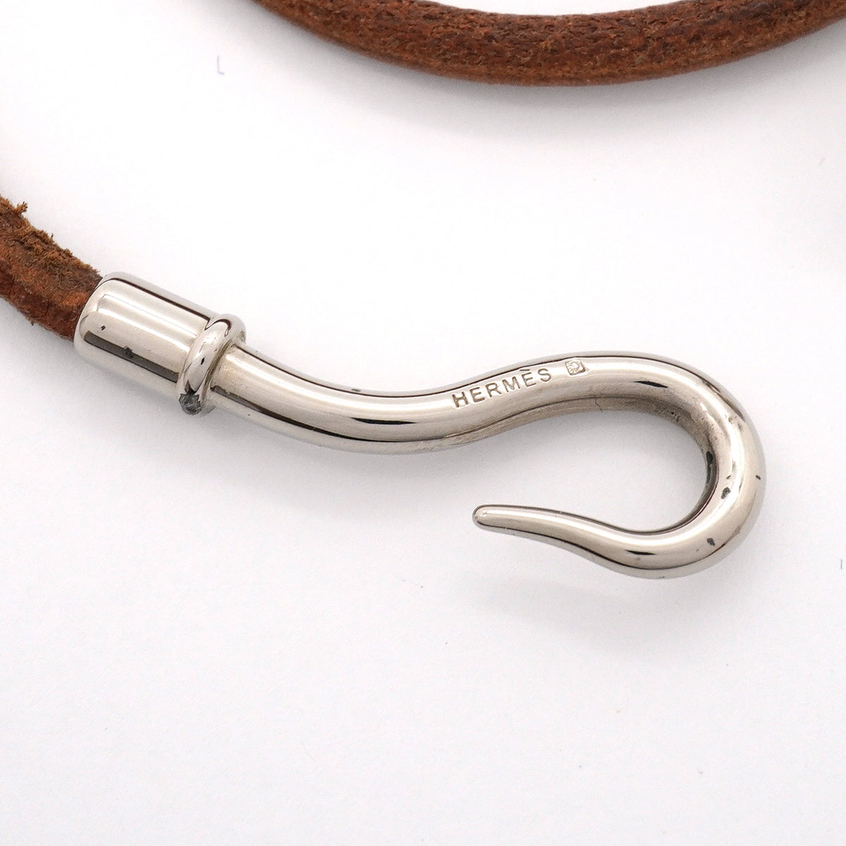 【6jgb0658】エルメス ブレスレット ジャンボフック メタル レザー シルバー ブラウン【中古】レディース