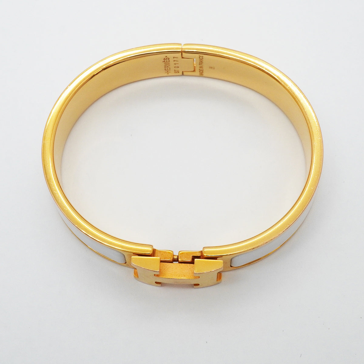 【6jgb0693-k】エルメス バングル クリッククラックPM GPメッキ ゴールド ホワイト【中古】レディース