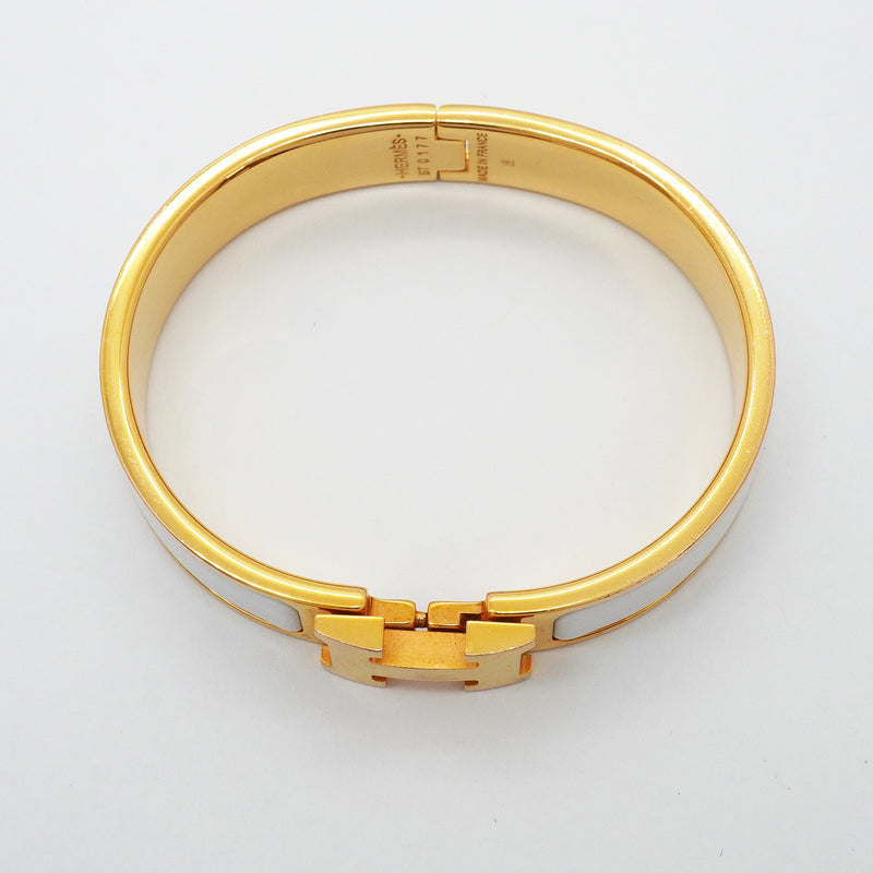【6jgb0693-k】エルメス バングル クリッククラックPM GPメッキ ゴールド ホワイト【中古】レディース