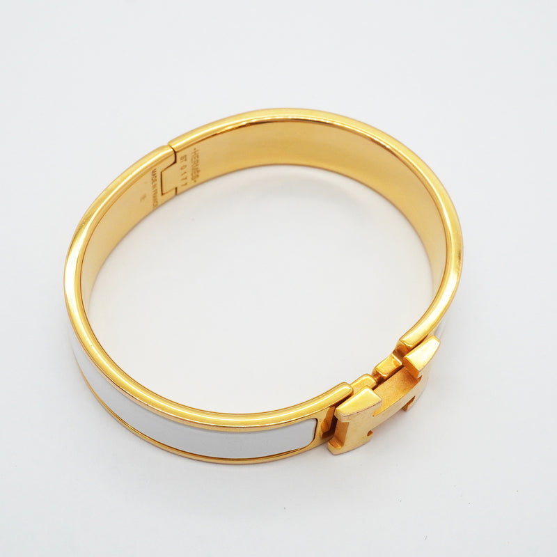【6jgb0693-k】エルメス バングル クリッククラックPM GPメッキ ゴールド ホワイト【中古】レディース