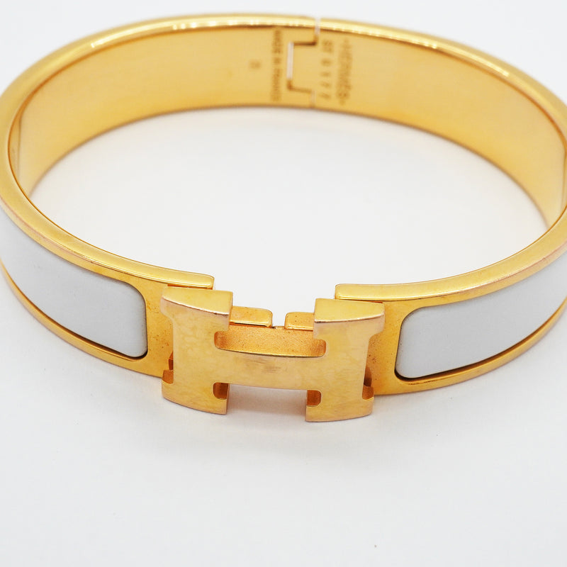 【6jgb0693-k】エルメス バングル クリッククラックPM GPメッキ ゴールド ホワイト【中古】レディース