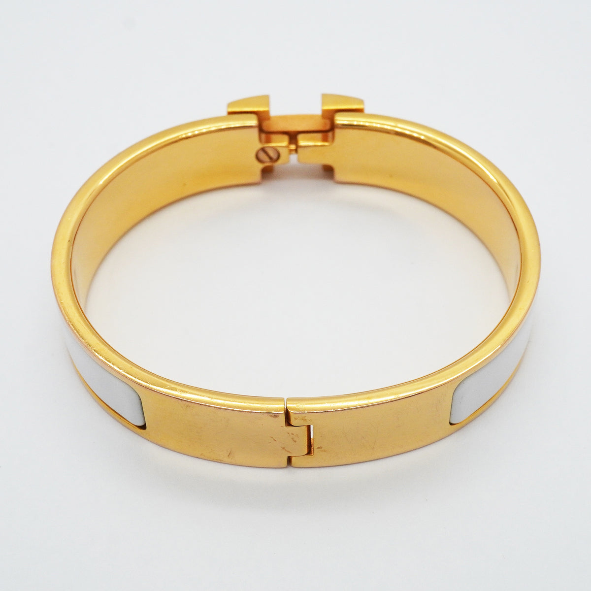 【6jgb0693-k】エルメス バングル クリッククラックPM GPメッキ ゴールド ホワイト【中古】レディース