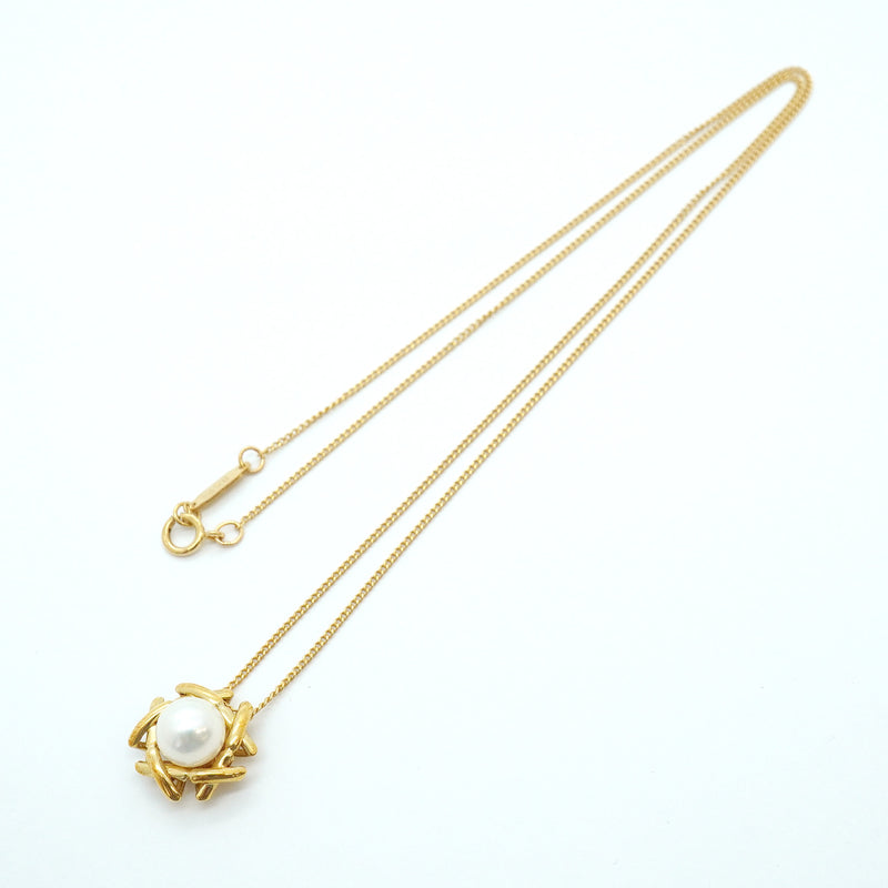 【6jgb0759】ティファニー ネックレス キス アラウンド K18YG イエローゴールド パール【中古】レディース