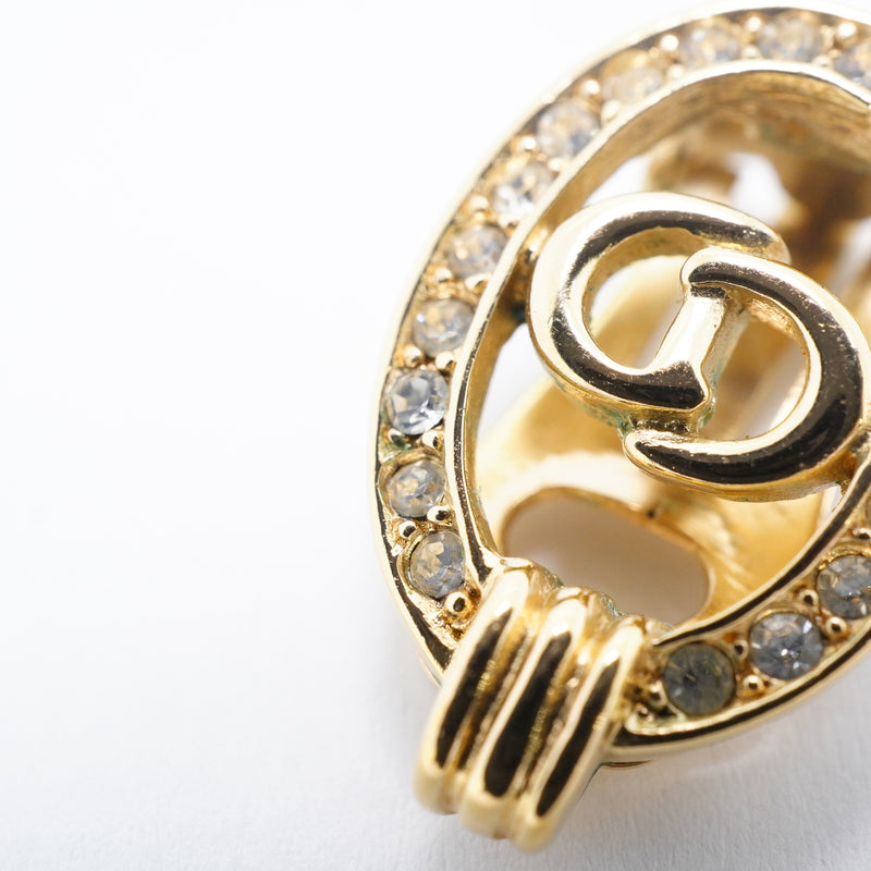 【6jgb0791-k】クリスチャンディオール イヤリング CDロゴ GPメッキ ラインストーン ゴールド【中古】レディース