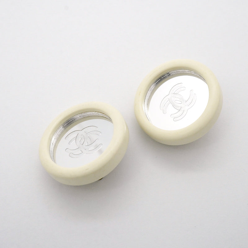 【6jgb0812】シャネル イヤリング ヴィンテージ ココマーク ミラー 丸型 サークル プラスチック GPメッキ ゴールド ホワイト【中古】レディース