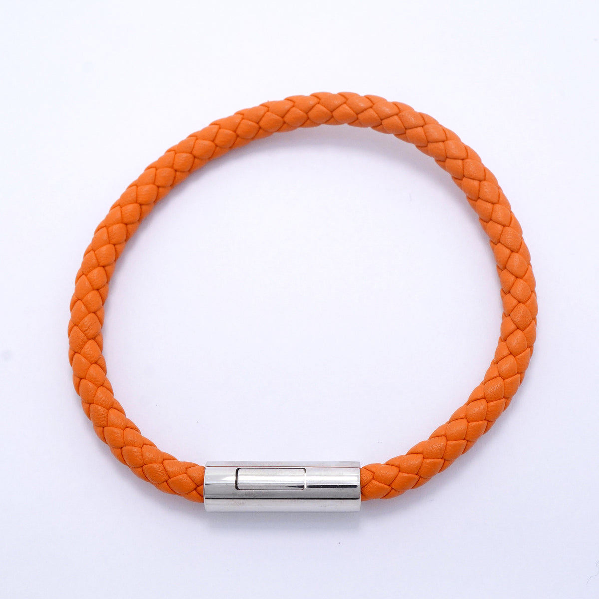 【6jgb0827-k】エルメス ブレスレット ゴリアテ メタル レザー シルバー オレンジ【中古】レディース