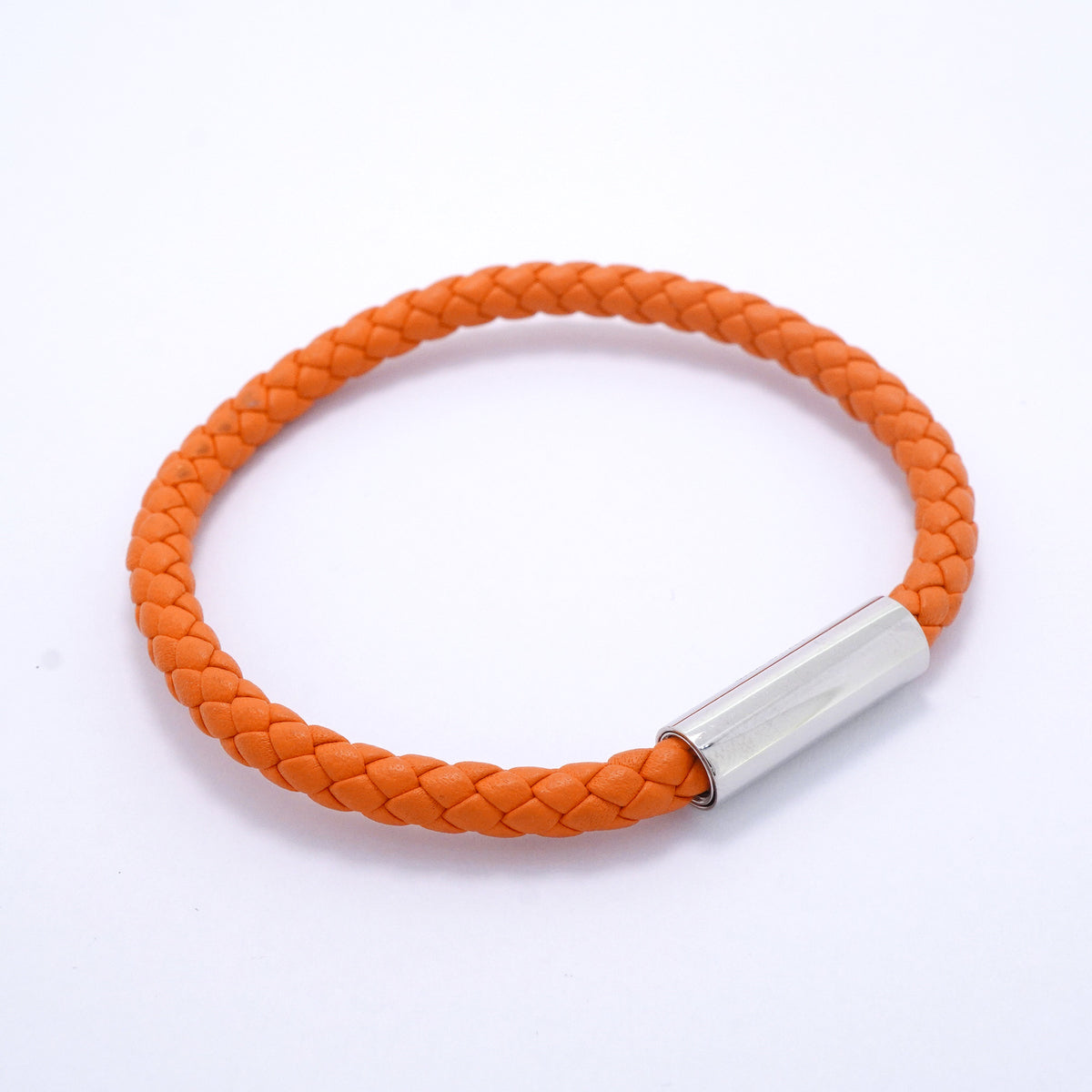 【6jgb0827-k】エルメス ブレスレット ゴリアテ メタル レザー シルバー オレンジ【中古】レディース