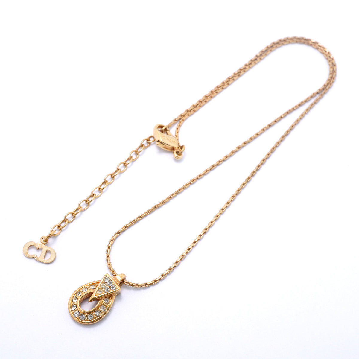 【6jgb0828-k】クリスチャンディオール ネックレス GPメッキ ラインストーン ゴールド【中古】レディース