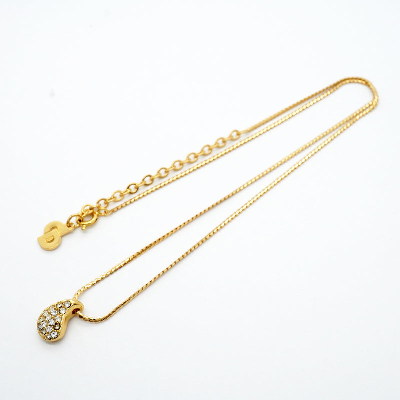【6jgb0831-k】クリスチャンディオール ネックレス GPメッキ ラインストーン ゴールド【中古】レディース