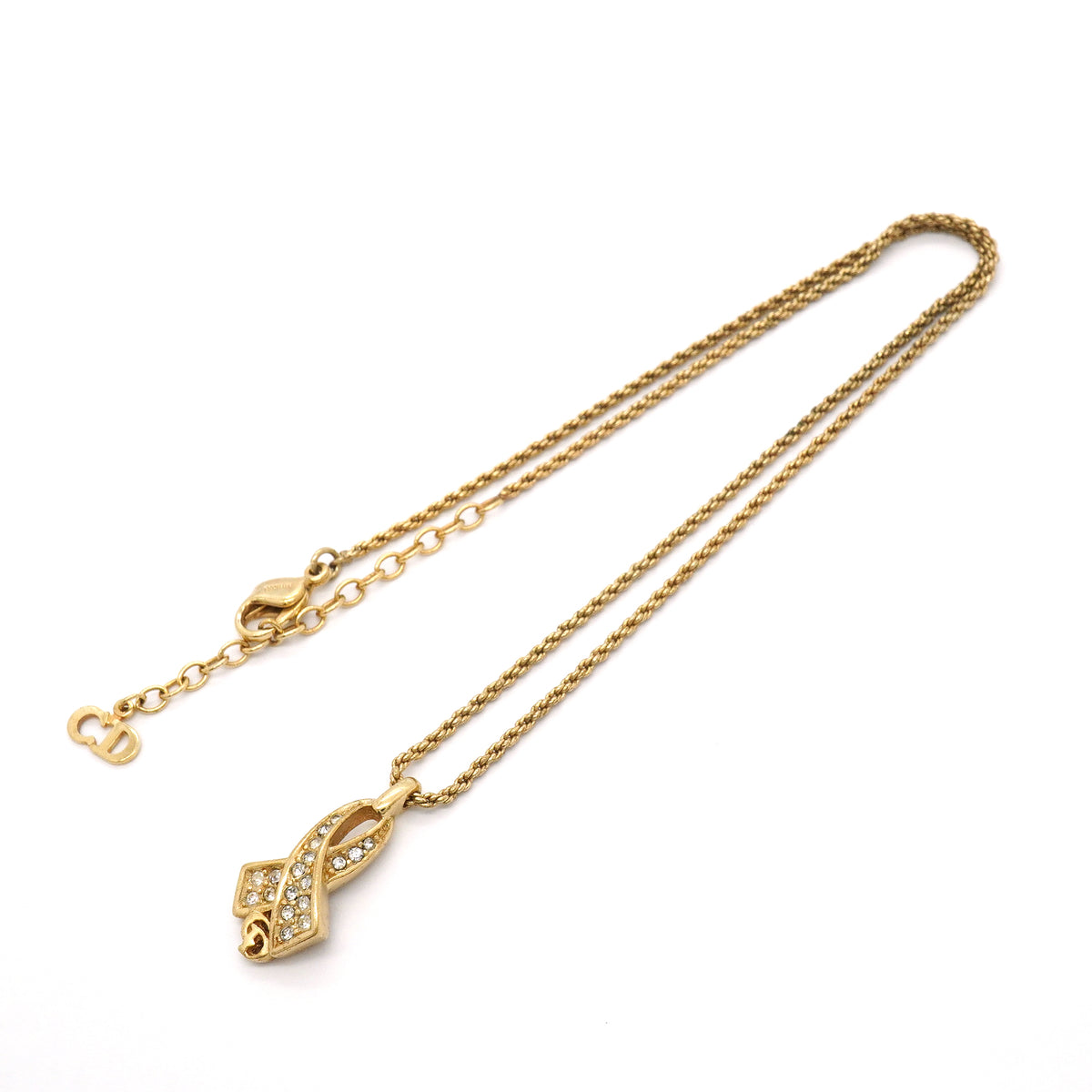 【6jgb0839-k】クリスチャンディオール ネックレス CDロゴ GPメッキ ラインストーン ゴールド【中古】レディース
