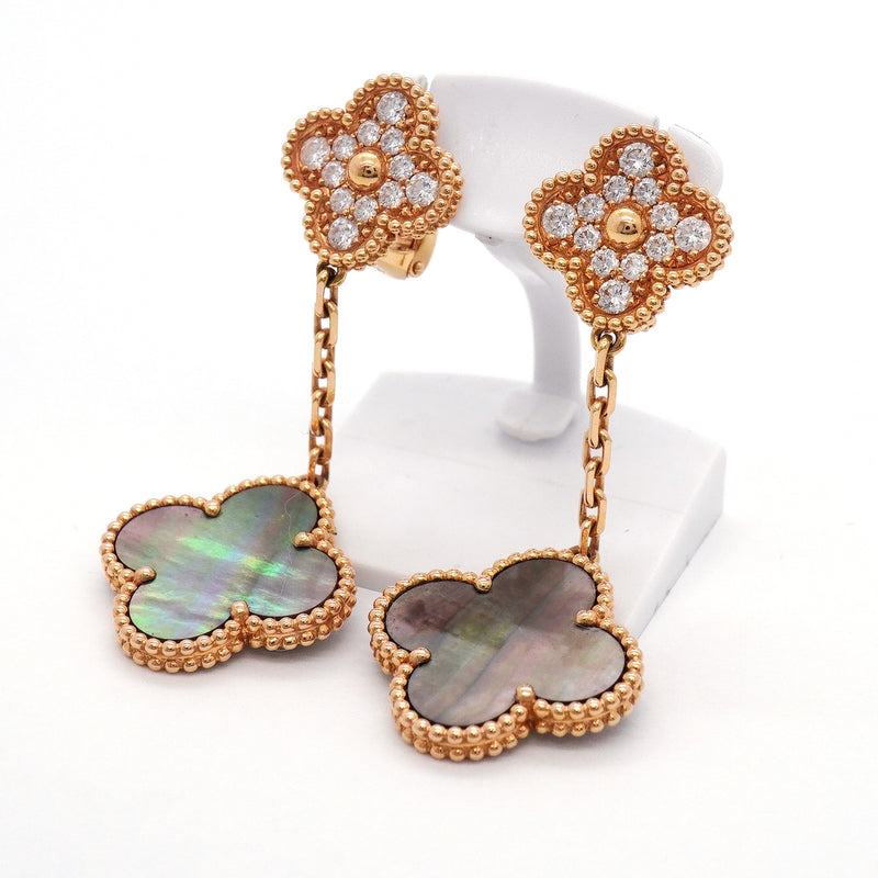 【6jgb0849】ヴァンクリーフ＆アーペル ピアス マジック アルハンブラ 2モチーフ K18PG ピンクゴールド グレーシェル【中古】レディース