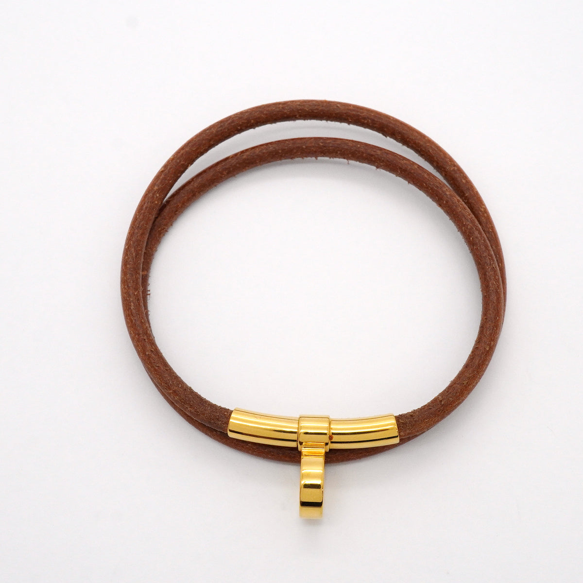 【6jgb0892-k】エルメス ブレスレット トゥルニ GPメッキ レザー ゴールド ブラウン【中古】レディース