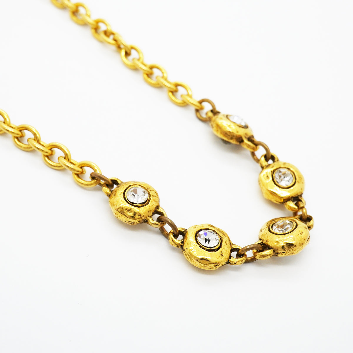 【6jgb0901-k】シャネル ネックレス ヴィンテージ GPメッキ ラインストーン ゴールド【中古】レディース