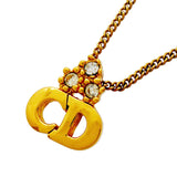 【6jgb0903-k】クリスチャンディオール ネックレス CDロゴ GPメッキ ラインストーン ゴールド【中古】レディース